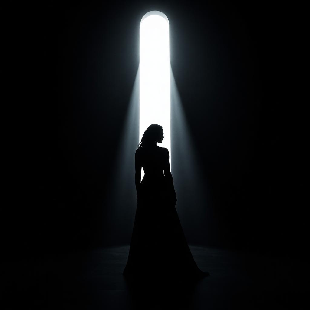 Silhouetted figure against vertical light